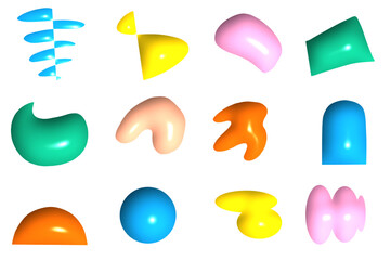 a collection of abstract, colorful, glossy, 3d rendered shapes against a transparent background. labels, logos. Decorative design elements, vector illustration.