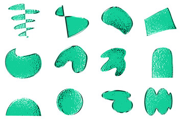 abstract shapes in teal with a transparent background, creating a modern and minimalist aesthetic. labels, logos. Decorative design elements, vector illustration.