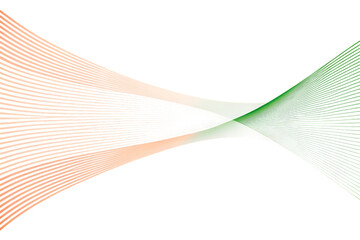 Abstract flowing lines in orange white and green colors creating a symmetrical wave pattern on a black background