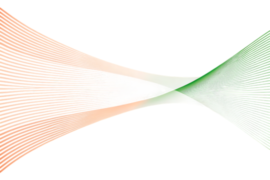 Abstract flowing lines in orange white and green colors creating a symmetrical wave pattern on a black background