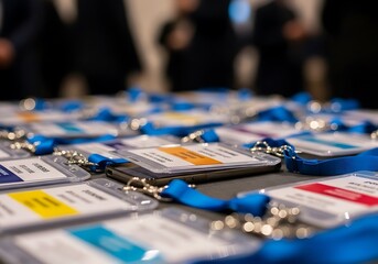 Conference badges with blue lanyards event badges identification cards
