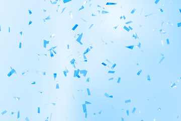 3D rendering of falling blue confetti on a pastel background. Festive backdrop perfect for holiday...
