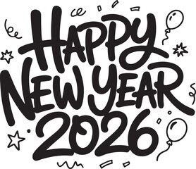 Happy New Year 2026 Black and White Celebration Design