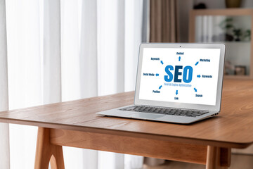 SEO search engine optimization for modish e-commerce and online retail business showing on computer...