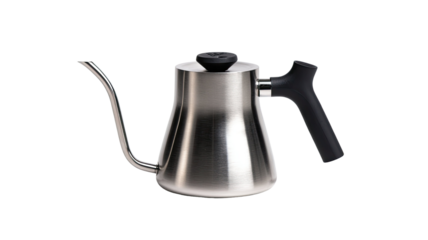 stainless steel gooseneck kettle sleek silver pour over coffee pot with curved spout isolated on white background modern kitchen tool