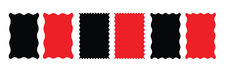 Wavy Postage Stamp Icon,Red & Black Stamp Shape Pack and Border Template.