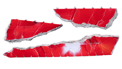 Pieces of red triangle-like shape hard paper torn from box packaging