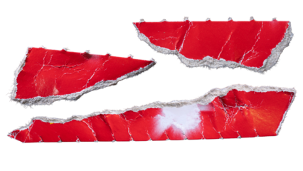 Pieces of red triangle-like shape hard paper torn from box packaging