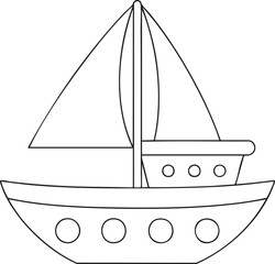 Outlined sailboat silhouette illustration with sails and cabin perfect for nautical design