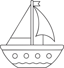 Outlined sailboat illustration for children coloring pages and educational maritime design