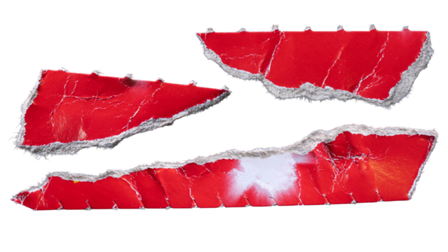 Pieces of red triangle-like shape hard paper torn from box packaging