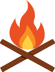 Silhouette vector of campfire with crossed sticks and flickering flame for camping design.