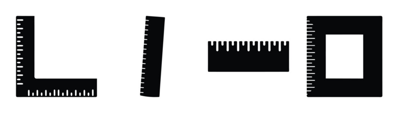 Set of geometric shapes with ruler markings including l shape square and lines
