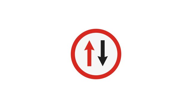 Up and down arrow pointer icon sign symbol animation Road sign arrow two way street icon animation 4k on white background