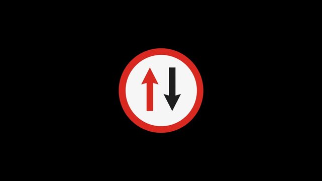 Up and down arrow pointer icon sign symbol animation Road sign arrow two way street icon animation 4k on black background