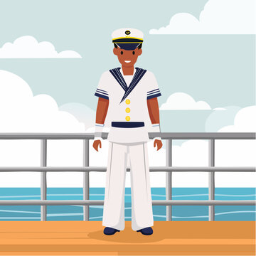 Sailor Standing on Ship Deck Near Ocean - AI Generated