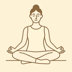 Minimal line art of a woman meditating in lotus pose, symbolizing relaxation, mindfulness, and wellness.