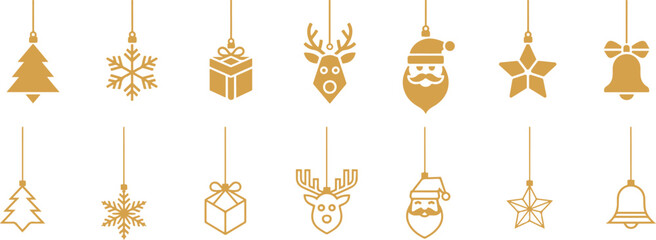 Collection of golden christmas ornaments on white vector