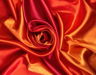 Obraz premium Vibrant red and orange satin fabric with a swirling pattern, perfect for fashion, design, and luxury themes.