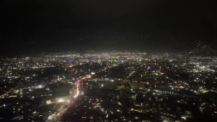 Fergana city from the airplane at night - Powered by Adobe