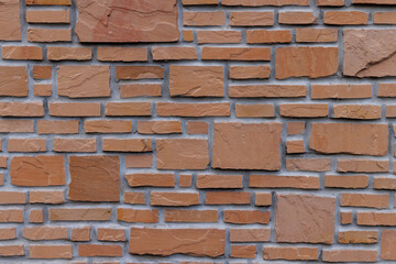 不揃いの茶色いレンガの壁、背景素材