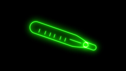 Bright green neon glowing thermometer icon illustration for medical diagnostic, health monitoring, temperature measurement, and fever detection isolated on black background.