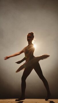 Ballet Dancer Moving Gracefully Under Golden Spotlight Expressing Balance Mindfulness and Confidence in Artistic Feminine Performance
