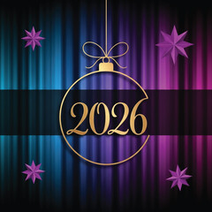 Celebrate the upcoming year with this festive design. A golden ornament hangs against a vibrant backdrop, perfect for new year's cards and invitations.