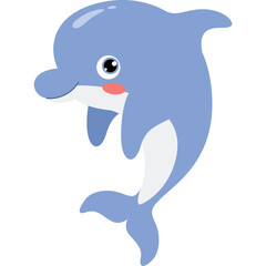 A Charming Blue Dolphin with Pink Cheeks and Big Eyes Smiling with a Transparent Background in a Playful Pose