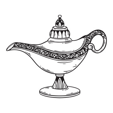 illistration art hand drawn teapot black and white with engraving ornamnet tattoo and t-shirt design