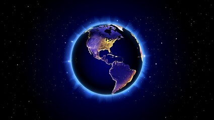 Fototapeta premium Earth at night glowing with city lights in deep space planet stars