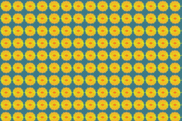 a yellow and blue pattern with flowers