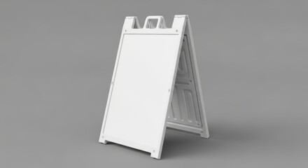 A white aframe sign stand with a blank surface for messages, displayed on a neutral gray background
