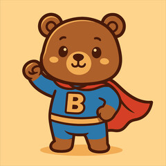 Cartoon Brown Bear Superhero with a Red Cape and Blue Suit.
