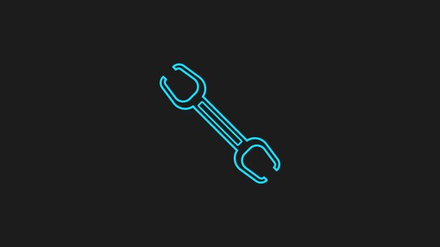 Simple blue outline of a wrench tool or setting icon on a dark black background with copy space