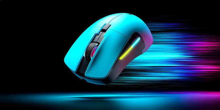 Futuristic Wireless RGB Gaming Mouse Hovering With Neon Cyberpunk Glow