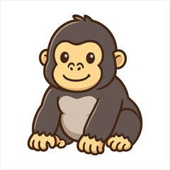 Cartoon Gorilla Sitting with a Gentle Smile and Expressive Eyes.