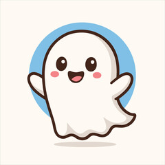 Obraz premium Cheerful Cartoon Ghost with Rosy Cheeks and Open Mouth Smiling.