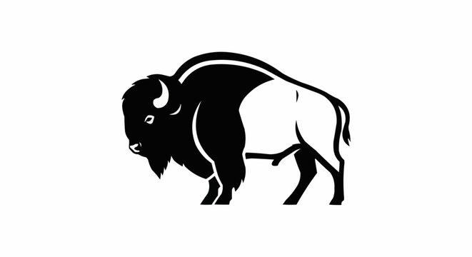 Illustration of a bison standing with a two tone color scheme on a white background in a simple style