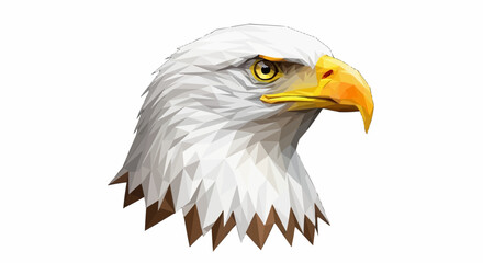 Fototapeta premium Polygonal illustration of an american bald eagle head with white feathers and a yellow beak profile