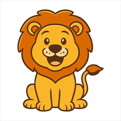 Cheerful Cartoon Lion with a Smiling Face and Detailed Mane.