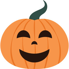 A Cheerful Orange Halloween Pumpkin with a Carved Smiling Face and Green Stem on a Transparent Background Perfect for Festive Decorations