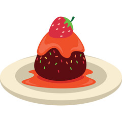 A Chocolate Cake Decorated With Strawberry And Sprinkles Served On A Plate With Strawberry Syrup On A Transparent Background