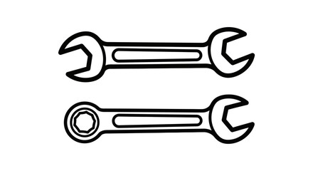 Simple black and white illustration of two different wrench tools