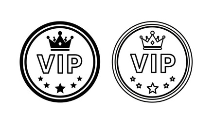 Two vip badges with crowns and stars in black and white