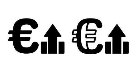 Euro currency symbol combined with upward pointing arrows signifies economic growth
