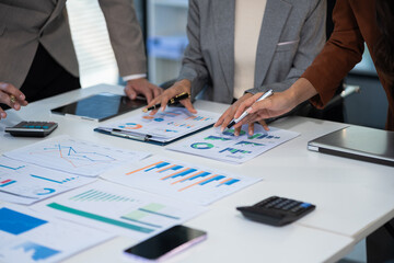 Project manager working and update tasks with milestones progress planning and professional investor working new start up project in the office.