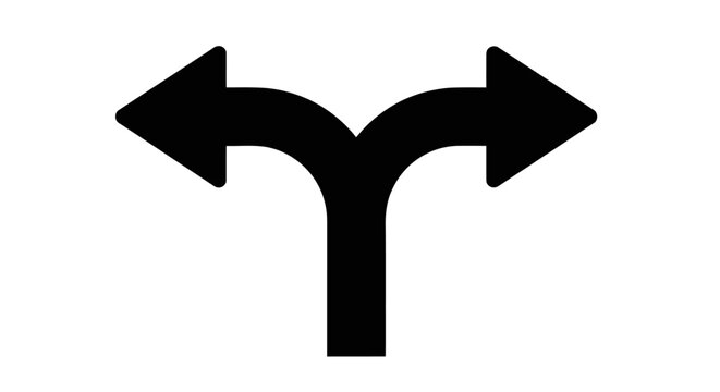 Black split arrow symbol indicating a diverging path or decision point