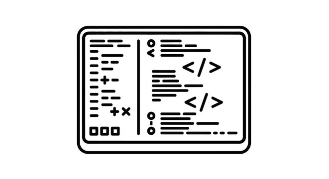 Simple programming code interface icon inside a rectangular frame outline