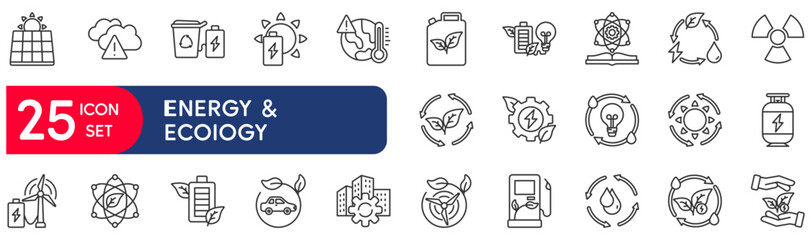 Green energy set of web icons in line style. vector illustration concept relate to eco, energy, ecology, green, power, electric, environmental